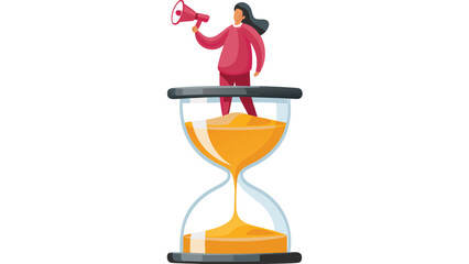 Dynamic illustration of a person passionately shouting through a megaphone conveying a strong message or announcement with bold graphic elements and vibrant colors