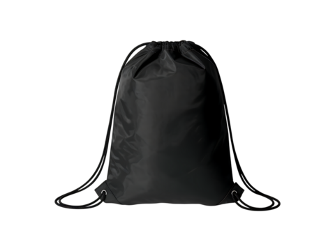 Isolated black drawstring bag mockup a versatile design element on transparent background.