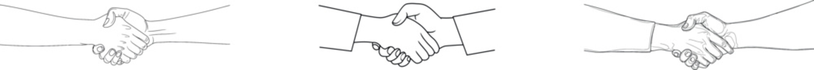 The idea of two individuals shaking hands is conveyed through a minimalist one-line illustration