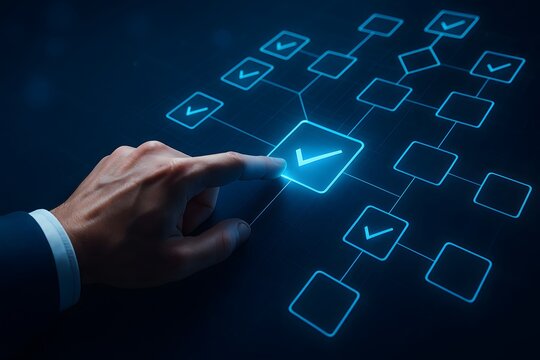 Confirmed task selection on interactive flow map for project control