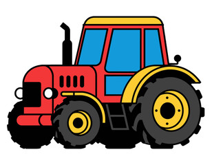 Obraz premium Colorful Cartoon Tractor with Large Wheels