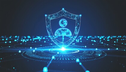 Digital Shield: A visual representation of digital security, showcasing an abstract shield protecting a person, conveying the concept of data and privacy protection.