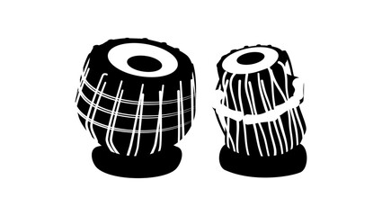tabla Indian Musical Instrument, black isolated silhouette