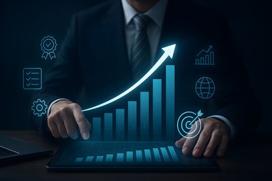 Executive presenting accelerating business growth with data driven insights