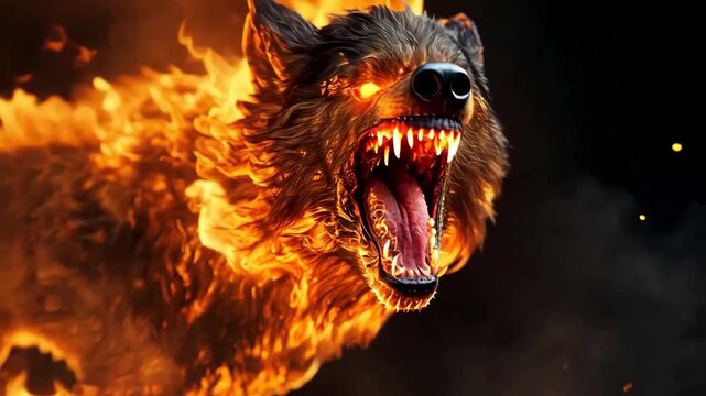 Fiery Wolf with Glowing Eyes in Intense Flames