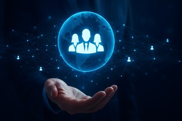 Global team management concept with people icons around world