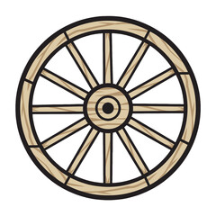 Fototapeta premium Rustic Wooden Wagon Wheel with Black Metal Rim