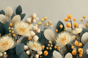 Elegant abstract floral pattern with creamy and gold botanical elements for decorative background