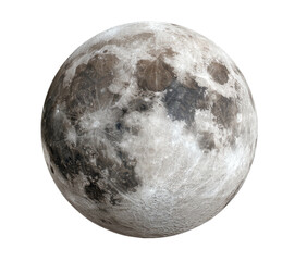 Detailed, textured full moon isolated against a solid black background