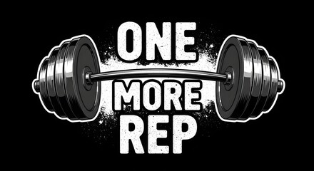 A motivational fitness poster featuring a barbell with weights and the phrase 'One More Rep' in bold white letters on a black background