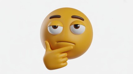 Thinking 3d emoji on white, pondering, questioning, contemplating