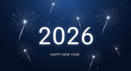 Celebrate the arrival of the new year 2026 with a dazzling display of fireworks illuminating the night sky conveying a festive and hopeful atmosphere for the upcoming year