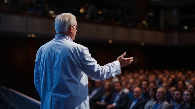 Academic professional delivers enlightening speech to attentive assembly