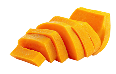 Bright orange pumpkin slices arranged diagonally on a black background