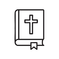 Obraz premium A simple line drawing depicts a closed holy book with a cross emblem and a bookmark inside