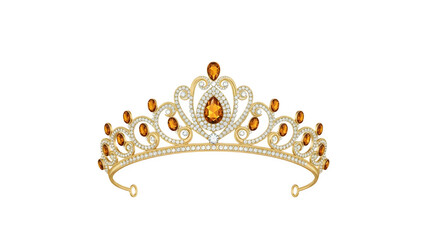 Exquisite Gold Tiara Adorned with Amber and Diamond Gemstones
