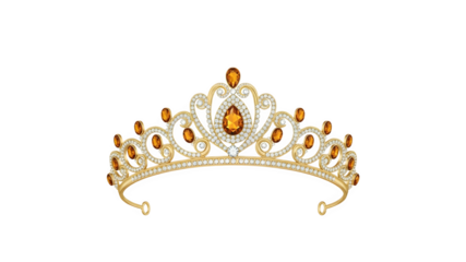 Exquisite Gold Tiara Adorned with Amber and Diamond Gemstones