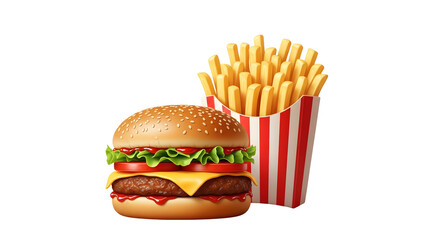 Delicious Burger and Fries Combo on a Black Background with Red and White Striped Container