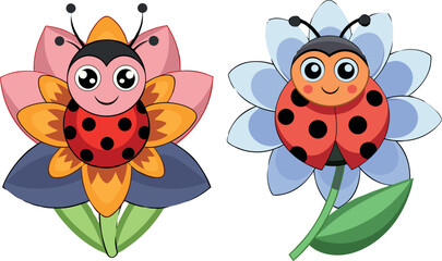 ladybug clipart, bee vector illustration, insect cartoon art, cute bug design, butterfly and ladybird artwork, spring insect clipart, garden bug vector, adorable creature illustration, nature bugs des