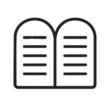 a simple black and white line illustration depicting two stone tablets with horizontal lines representing text