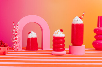 Raspberry smoothies in bold pink and orange setting