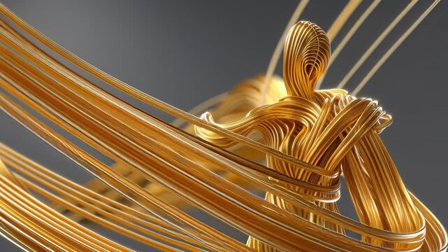 Abstract human figure formed by golden threads