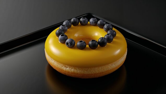 Yellow glazed donut with fresh blueberries a delicious sweet treat
