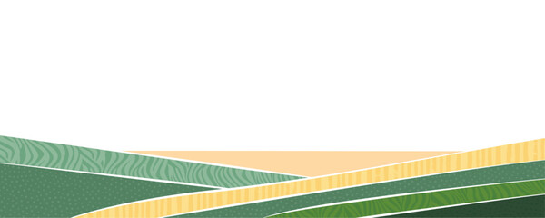 Abstract agriculture field or farm card banner background. Vineyard valley pattern, countryside landscape, eco horizontal panorama template. Nature backdrop, organic green webpage header layout design