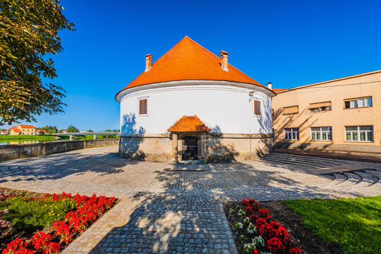 Amazing old medieval bastion (today gallery) on banks of Drava river in Ptuj, Slovenia 