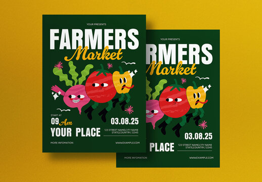 Green Hand Drawn Farmers Market Flyer Layout