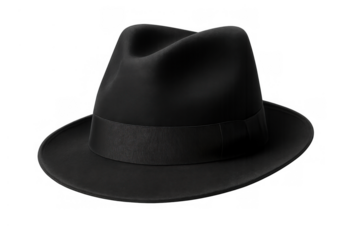 Black fedora hat, classic fashion accessory representing vintage style, elegance, mystery, and retro sophistication