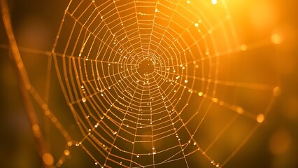 ethicist. Morning dew glistening on a delicate spiderweb in golden light. wildlife magazines, conservation campaigns, designed for nature documentaries and education, used by devops engineers.