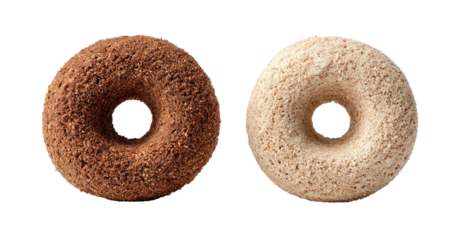 Two circular pastries, one chocolate coated, one plain