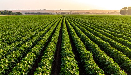 Lush Green Soybean Field at Sunset - A Bountiful Harvest.