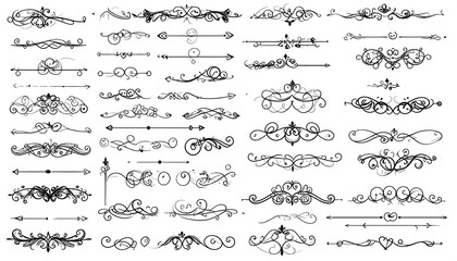 Assortment of decorative, black and white, ornate dividers and flourishes