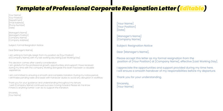  Professional Corporate Resignation Letter Template eaving or resignation, staff suggestion to HR human resources concept