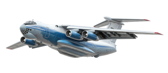 Detailed illustration of a large cargo airplane side view on transparent background