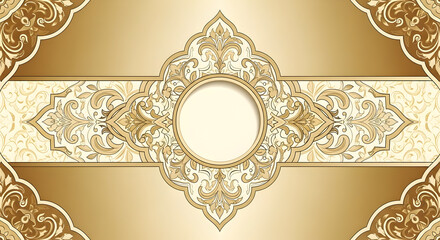 Ornate gold and beige decorative design with central circle.