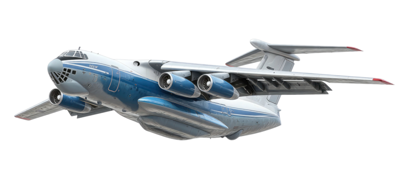 Detailed illustration of a large cargo airplane side view on transparent background