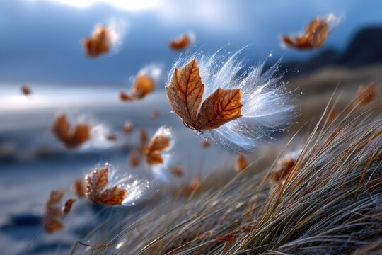 Leaves dancing in the wind at the beach during a cloudy day