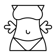 Woman figure with bikini and bra thin line icon, body building concept. Vector graphics. Diet arrows and waist measurement sign on white background, style icon mobile or web design.