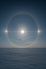 Faint light pillar rising above horizon