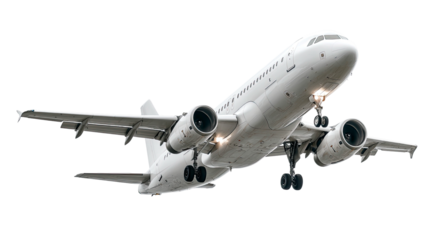 Detailed rendering of a passenger airplane taking off on transparent background