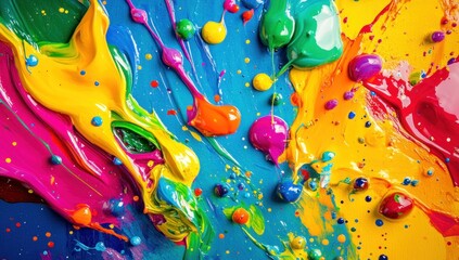 Vibrant Liquid Paint Splashes and Swirls, Abstract Colorful Art Background