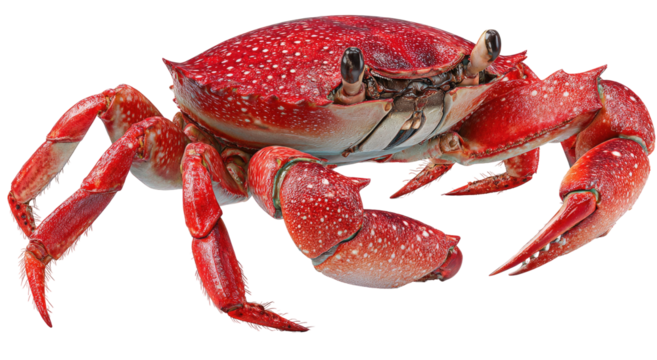 Detailed red crab illustration with visible textures on transparent background