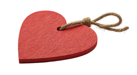 A detailed red heart with twine string isolated on transparent background