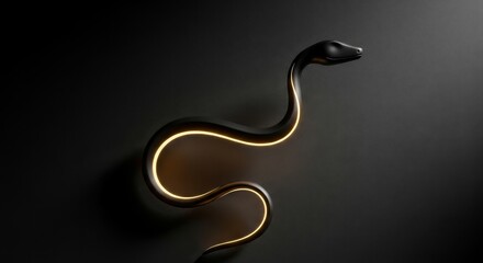 Obraz premium A black snake with a glowing yellow outline is positioned against a dark background
