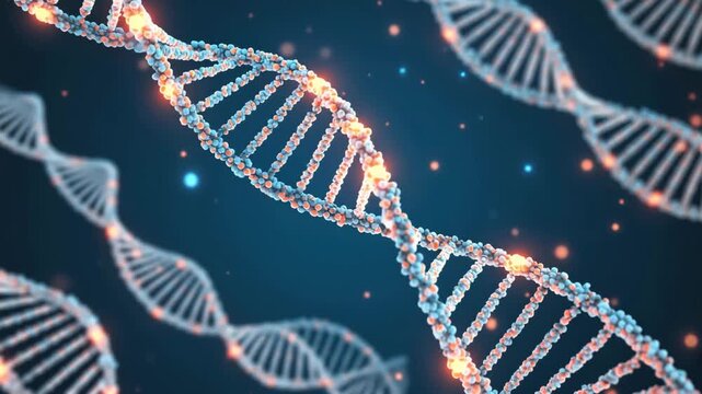 Glowing DNA Double Helix Structure in Futuristic Background