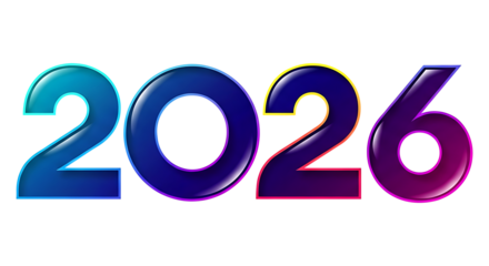 2026 Colorful Gradient Number Design, Modern Neon New Year Typography