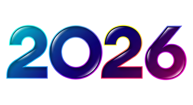 2026 Colorful Gradient Number Design, Modern Neon New Year Typography